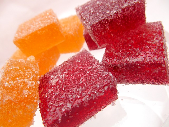 Red and Orange square shaped CBD gummy